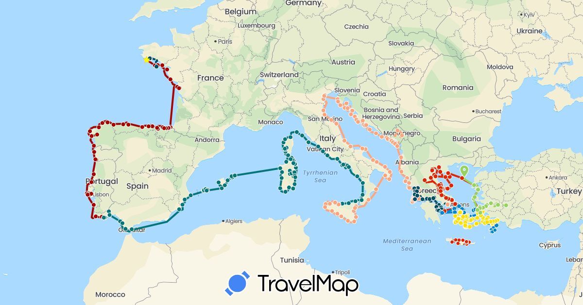 TravelMap itinerary: driving, 2023, 2022, 2021, 2020, 2019, 2018, 2017, 2024 in Albania, Spain, France, Greece, Croatia, Italy, Montenegro, Portugal, Turkey (Asia, Europe)
